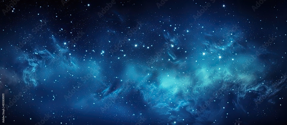 Poster starry sky in outer space with a black universe as a shiny starfield background for a copy space ima