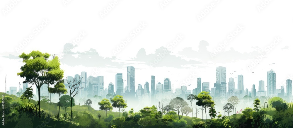 Poster high definition treeline on white background showcasing forest and foliage in summer with a row of t