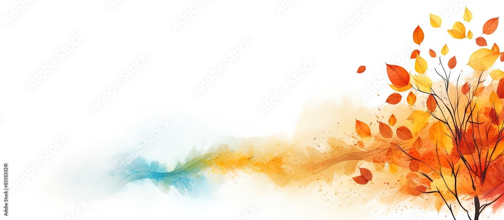 Aufkleber autumn vibes captured in a serene scene with red and yellow maple leaves floating gracefully on the 
