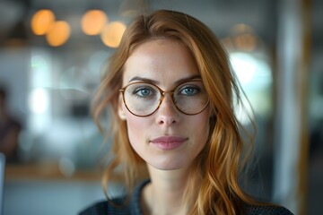 portrait of a young woman with red hair and glasses