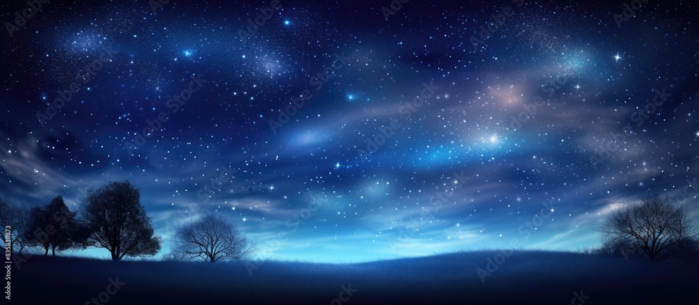 Poster silhouettes of trees against a starry sky, creating a serene scene with ample copy space image.