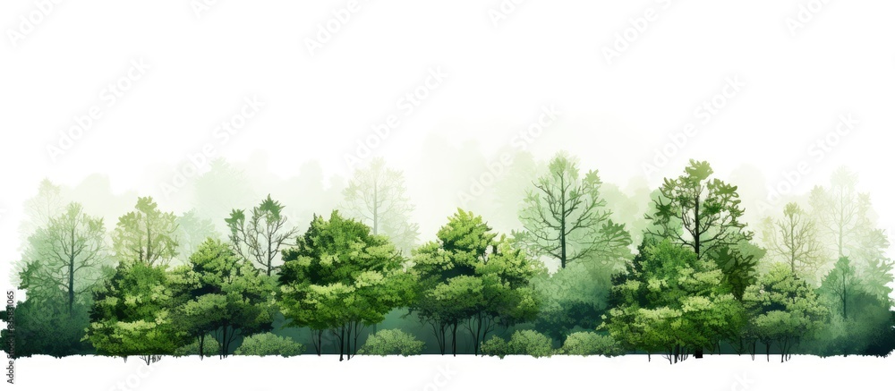 Aufkleber collection of isolated green trees set against a white background with copy space image.