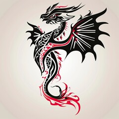 Fototapeta premium Black and red tribal dragon tattoo vector illustration