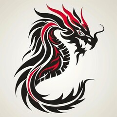 Black and red tribal dragon tattoo vector illustration