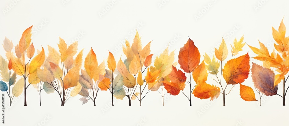 Poster autumn vibes captured in a serene scene with red and yellow maple leaves floating gracefully on the 