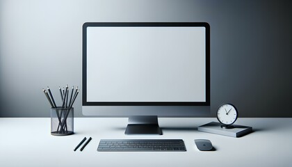 Fototapeta premium 3D render illustration of a minimal desktop setup with a blank screen mockup.