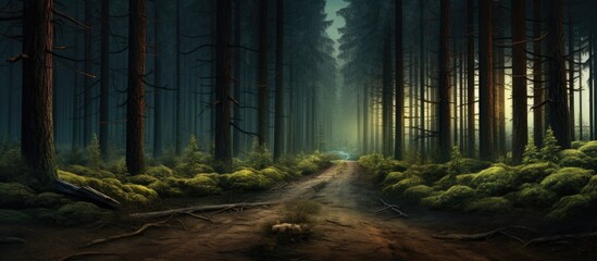 Summer forest with a variety of trees, perfect for outdoor exploration and relaxation, with copy space image available.