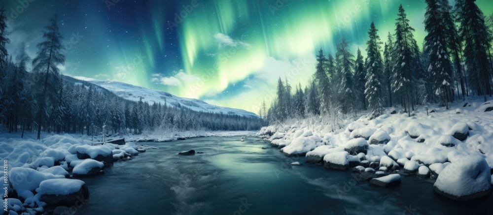 Poster the milky way is a spiral galaxy with an aurora borealis in the background, creating a stunning copy