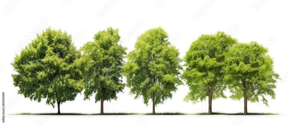 Poster a row of trees portrayed against a white backdrop with copy space image available.