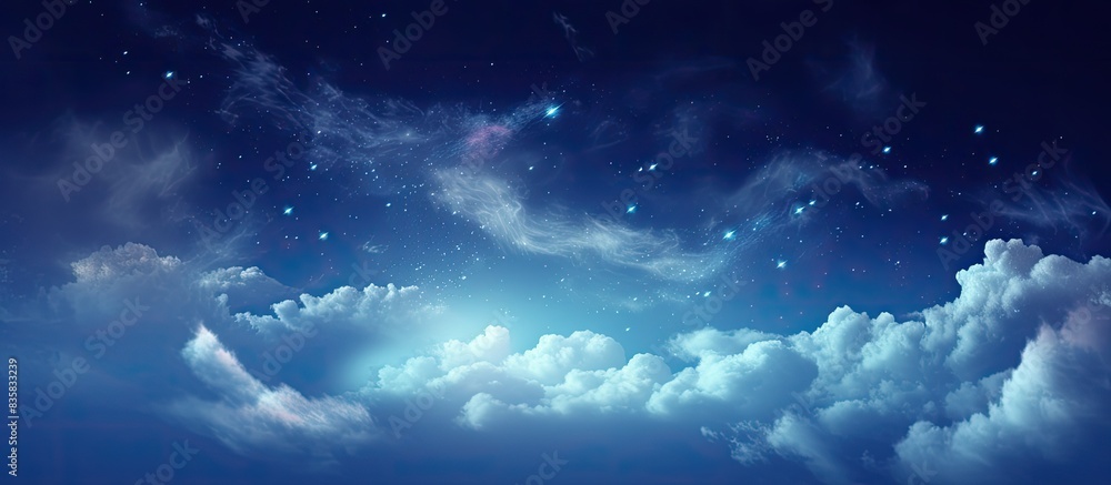 Poster starry sky in outer space with a black universe as a shiny starfield background for a copy space ima