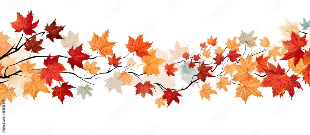 Aufkleber autumn maple leaves branch on white backdrop with copy space image
