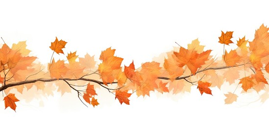 Autumn scenery with maple trees under bright sunlight. Ground covered with dry leaves, creating a warm, orange background for copy space image.