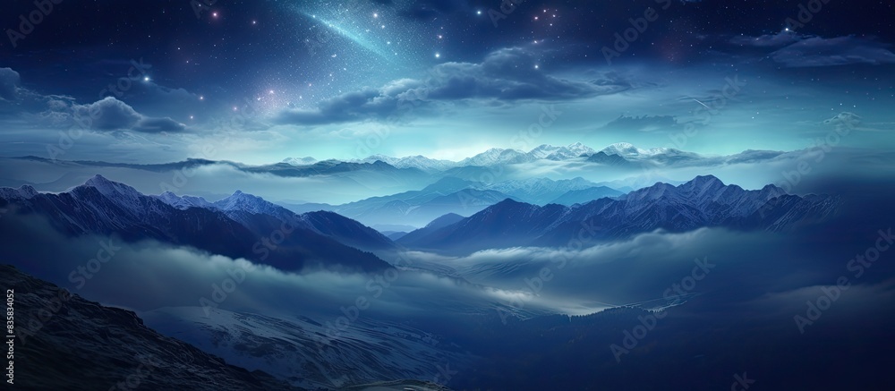 Poster venus planet shines in the scorpius constellation in the night sky above a stone pier, creating a me