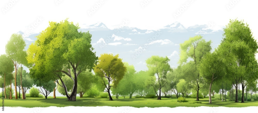 Poster single spring tree featured on a white background with space for text or other images. copy space im