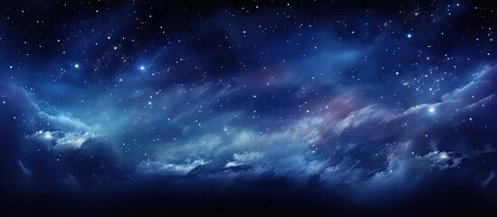 Fototapeta premium Stars and star clusters sparkle gracefully under the captivating Milky Way Galaxy, creating a mesmerizing scene with copy space image.