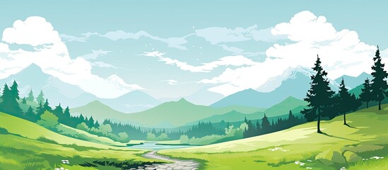 A mountain depicted as isolated islands against a white backdrop with a path, ideal for adding copy space image within the scene.