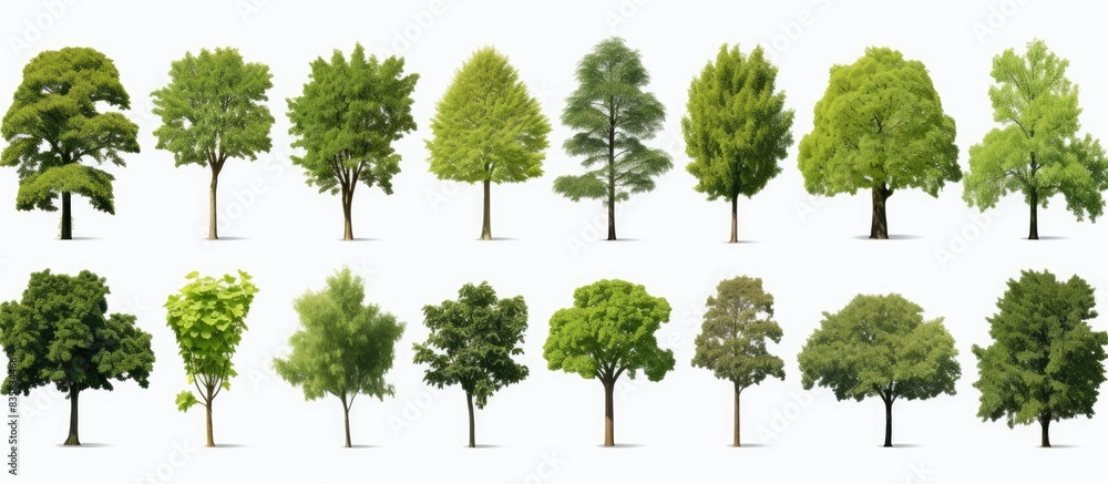 Poster a stunning collection of trees on a white background, perfect for architectural designs, decorations