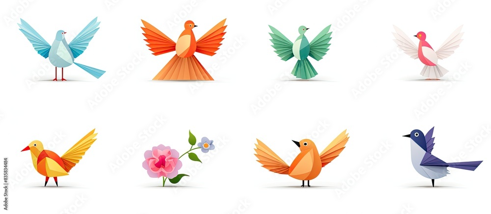 Wall mural gray origami bird against a white backdrop with copy space image.