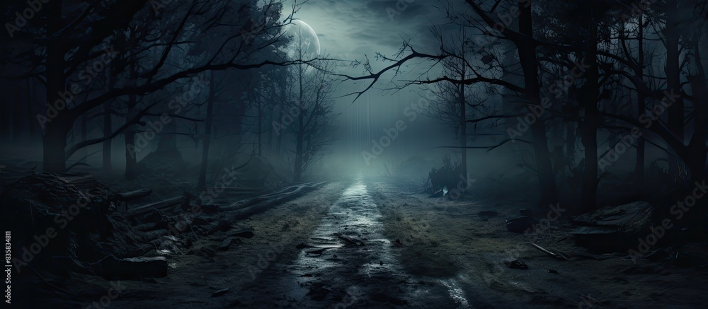 Aufkleber full moon rises over the enchanting spruce trees in a mysterious forest setting, perfect for a hallo