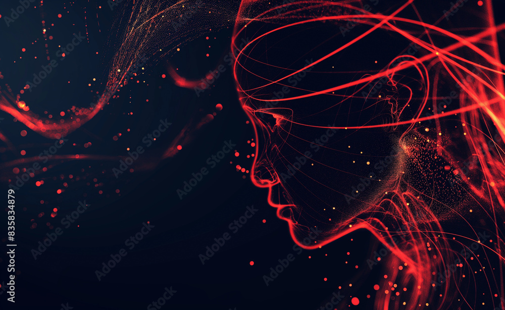 Poster a minimalist depiction of a video call for online tutoring, made from glowing red lines and particle