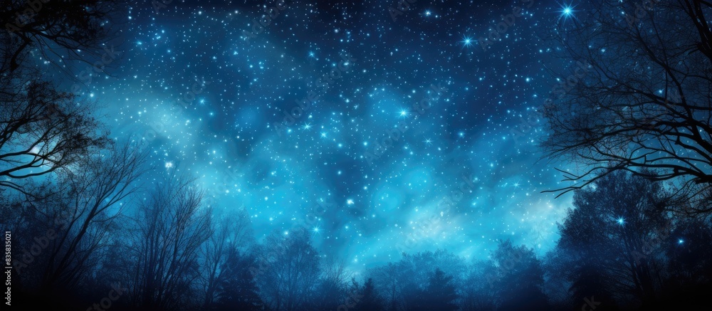 Poster twilight arboretum with trees and starlit sky in the background, perfect for a copy space image.