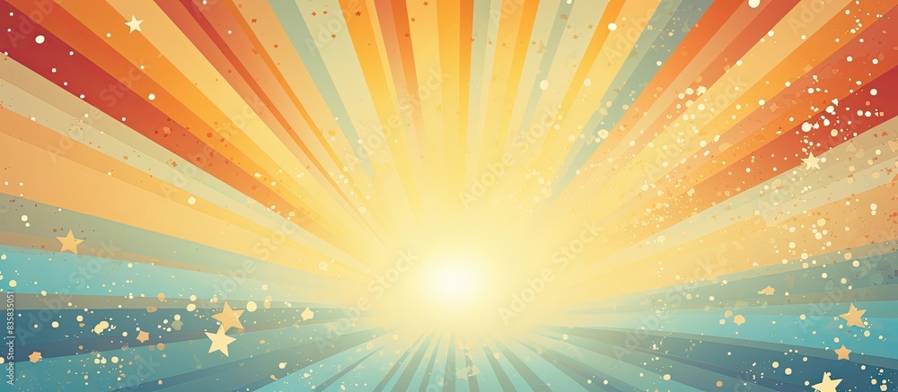 Poster a vintage sun rays' design on old grunge paper with a retro background providing space for an image.