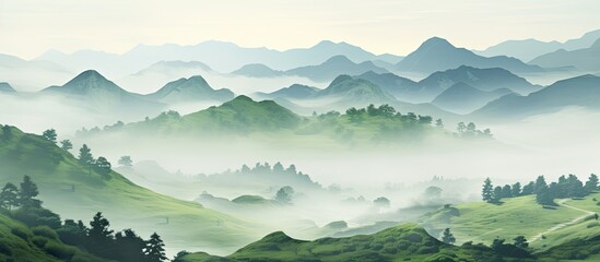 A picturesque mountain landscape with a tree, set against a white backdrop, ideal for a copy space image.