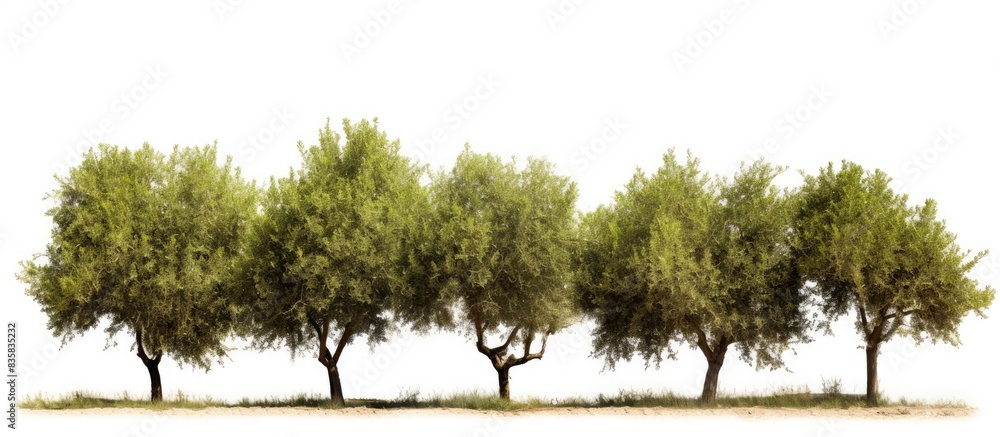 Poster almond tree standing alone on a white backdrop with copy space image.