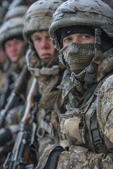 Russian soldiers in the winter forest