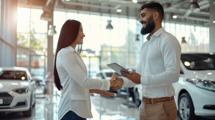 Obraz premium A handshake in car dealership