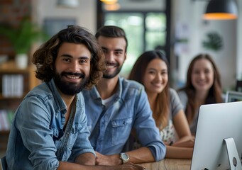 portrait of a group of young professionals smiling and looking at the camera