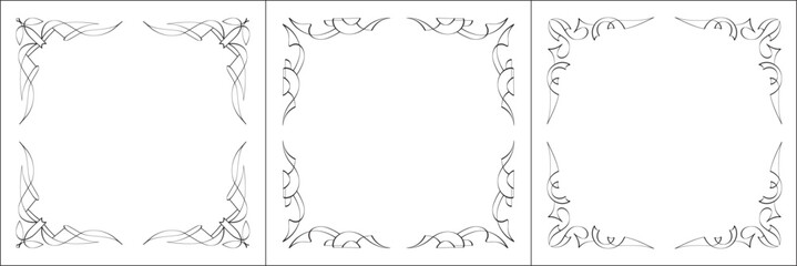 Set of three vector frames. Elegant black and white monochrome ornamental border for greeting cards, banners, invitations. Vector frame for all sizes and formats. Isolated vector illustration.	