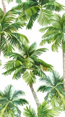 Tropical palm tree leaves pattern repeating on white background