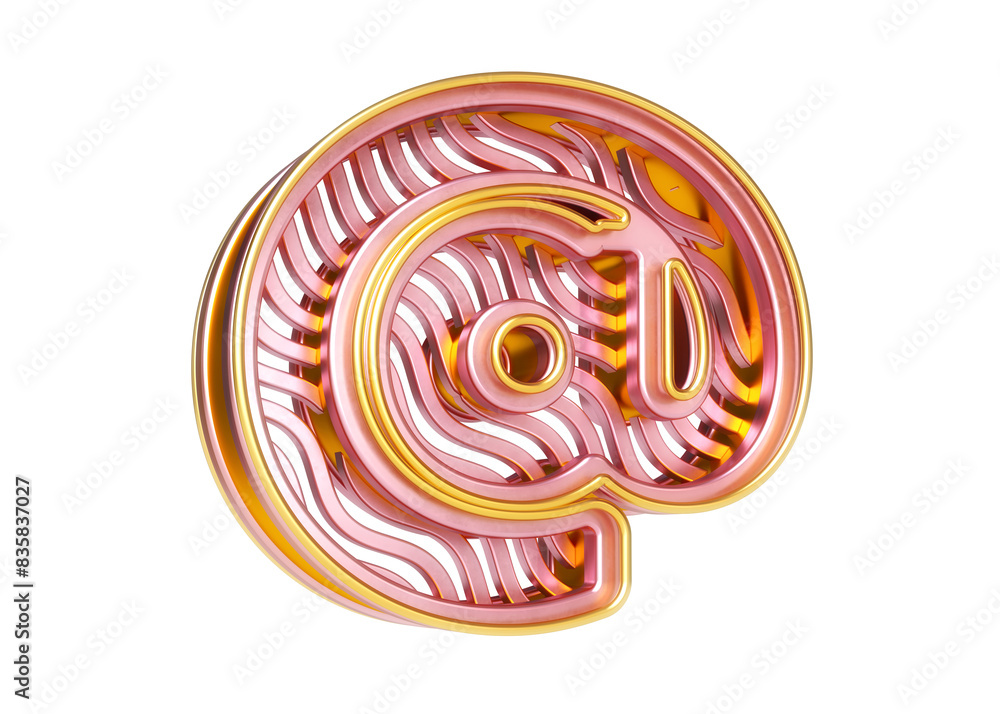 Aufkleber 3d wavy style at sign character made of rose gold. high-resolution and realistic fonts render great 