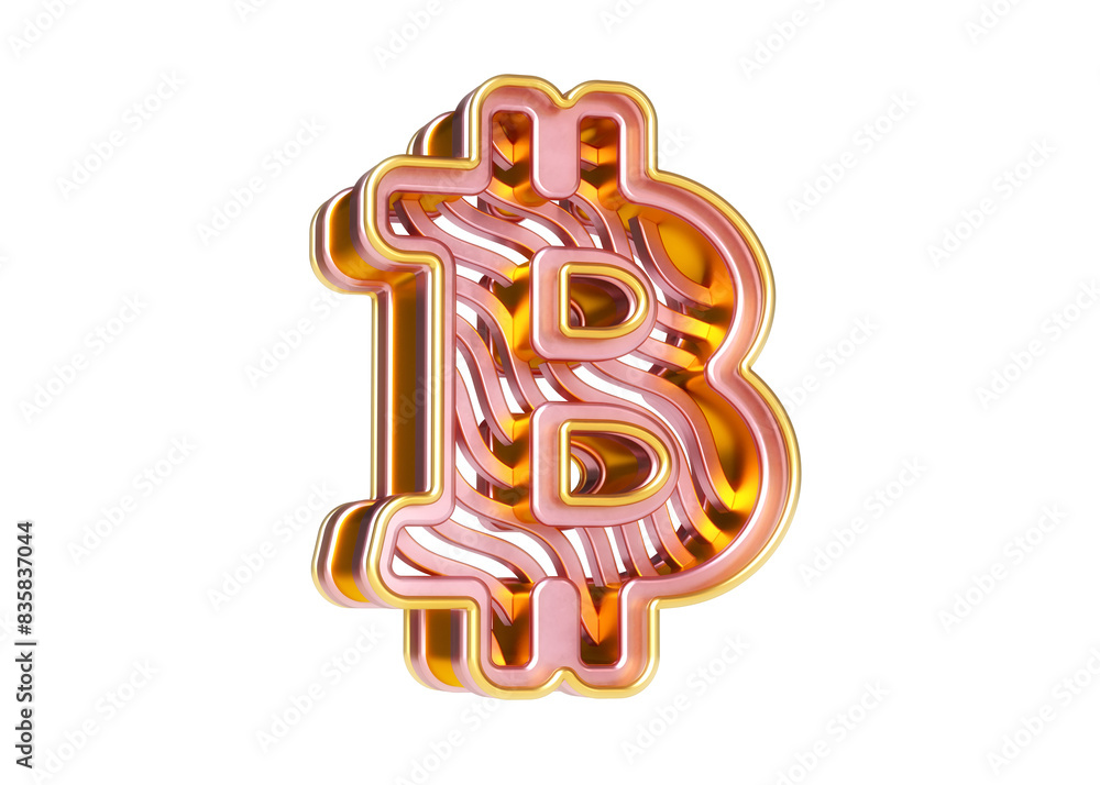 Poster bitcoin btc logo in rose gold with a pattern made of wave lines. hi-res and realistic render great f