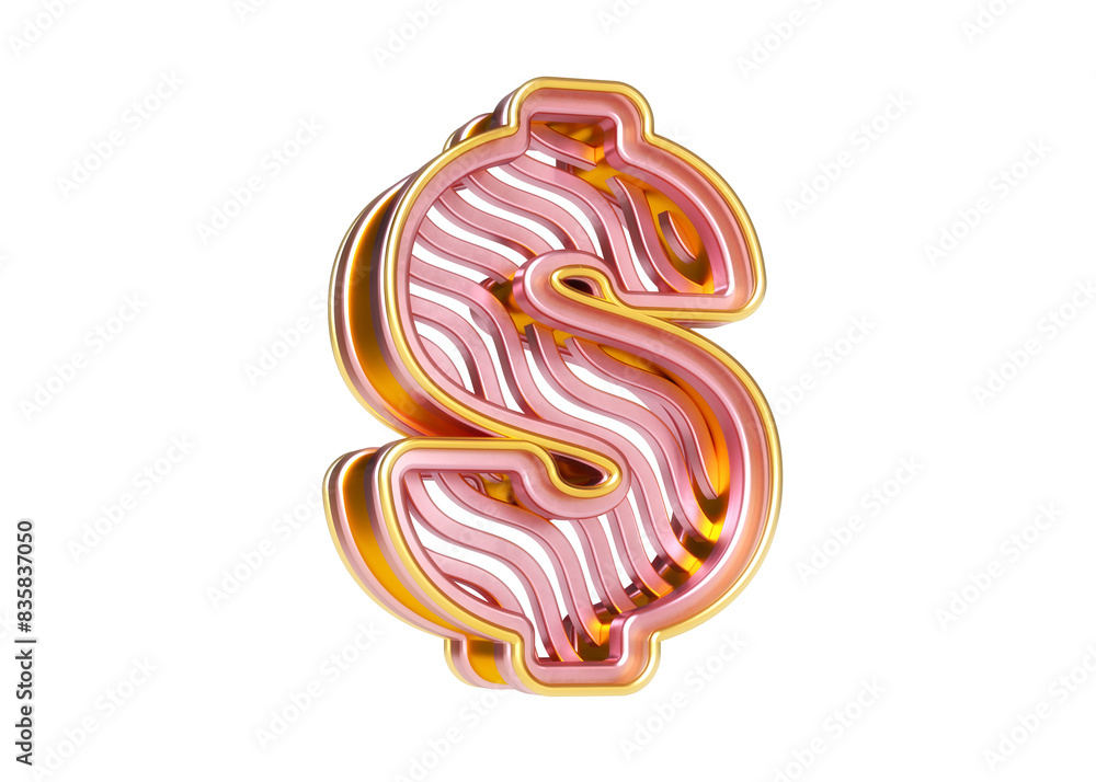 Poster dollar sign designed with a nice hollow shape with wavy lines. new trendy 3d characters collection i