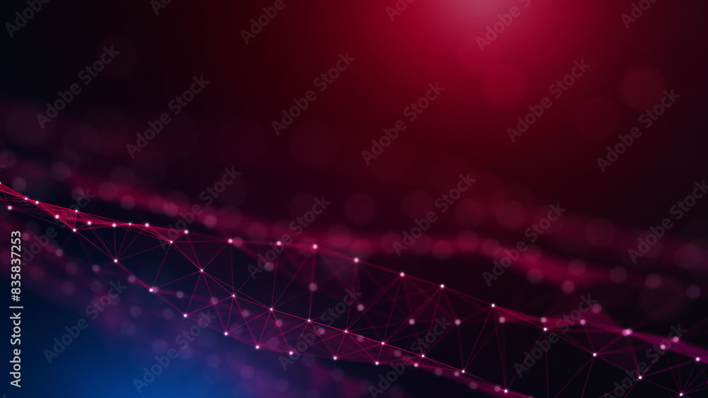Poster abstract sweet inspiring red and blue light flares with plexus connected lines, dots, and triangles 
