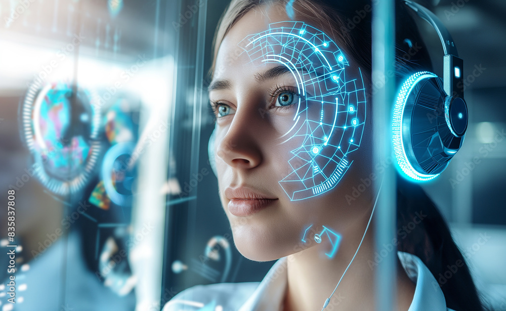 Aufkleber customer service representative using voice biometrics to authenticate a caller, set against a clean