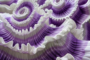 Closeup of intricate purple and white textile ruffles