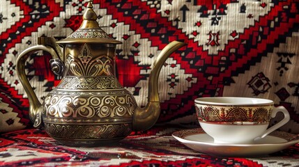 The ornate metal teapot