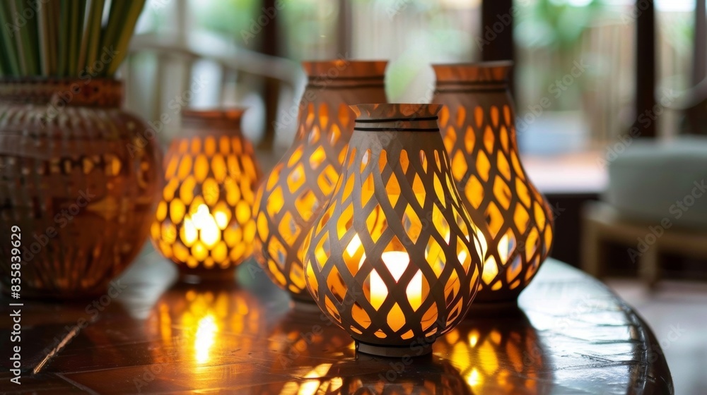 Poster an intricate paper lantern made from recycled paper casting a warm and inviting glow.