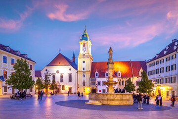 Naklejka premium Cityscape image of downtown Bratislava, capital city of Slovakia