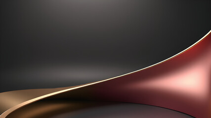 a shining red golden curve on darker background having space for text, banner poster backdrop design, wallpaper.Generative Ai