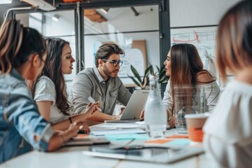 Team Meeting with Whiteboard Brainstorming Session