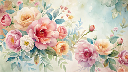 Flower watercolor background of beautiful pastel shades