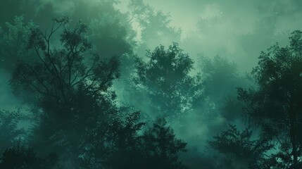 Obraz premium A forest enveloped in enigmatic mist