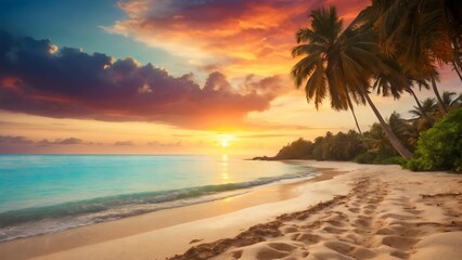 Sunset on beach,Summer holiday travel landscape photo