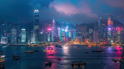 Fototapeta premium Firework festival in Hong Kong at night