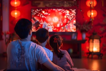 A family watching a televised Chinese New Year gala show together