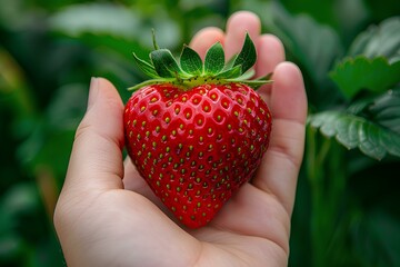 A person holding a strawberry in their hand